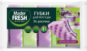 597 Master FRESH Губки для мытья посуды XL-размер,Strong effect 5шт Губки бытовые
