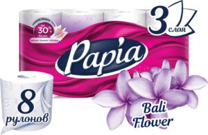 099 Papia Bali Flower Балтийский цветок Туалетная бумага 3 слоя, 8 рулонов Туалетная бумага и прочее