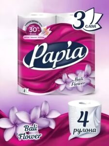 099 Papia Bali Flower Балтийский цветок Туалетная бумага 3 слоя, 4 рулона Туалетная бумага и прочее